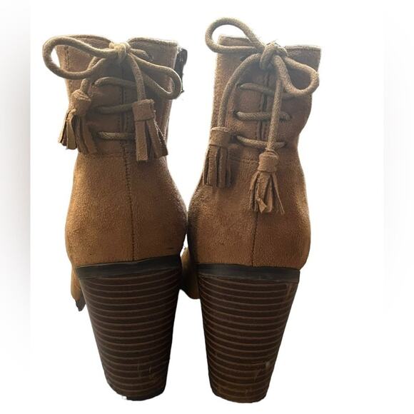 Parker & Sky Ankle Boots Size 8.5 Cognac Brown Faux Suede Block Heel 3.5” Zip - Picture 4 of 10